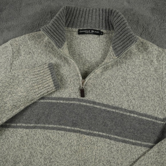 Daniele Blasi Other - Daniele Blasi Sweater Mens L Wool Blend Quarter Zip Grey Striped Made in Italy